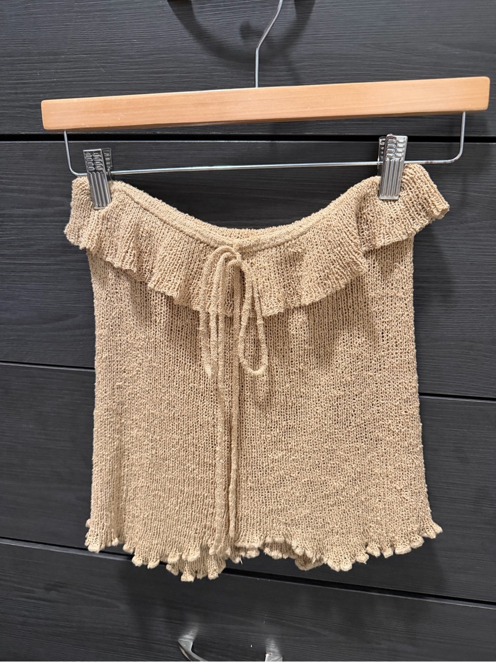 Free People Beige Knit Ruffle Waist Tie Tube Top